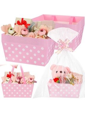 Set of 12 Pink Polka Dot Party Gift Bag - Packable Pink Party Supply 🌼